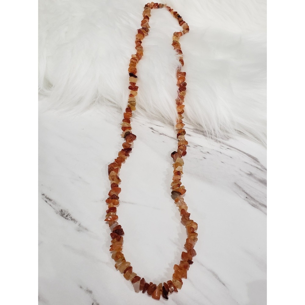 CARNELIAN Chip Bead Necklace 34" Vintage long layering crystal gemstone real